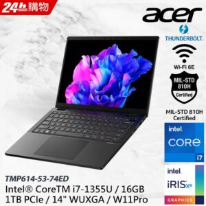 ACER TravelMate TMP614-53-74ED (i7-1355U/16G/1T PCIE/W11Pro/WUXGA/14)到府筆電收購